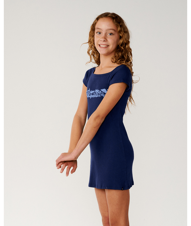 Rip Curl Costa Del Sol Rib Dress-Girl in NAVY