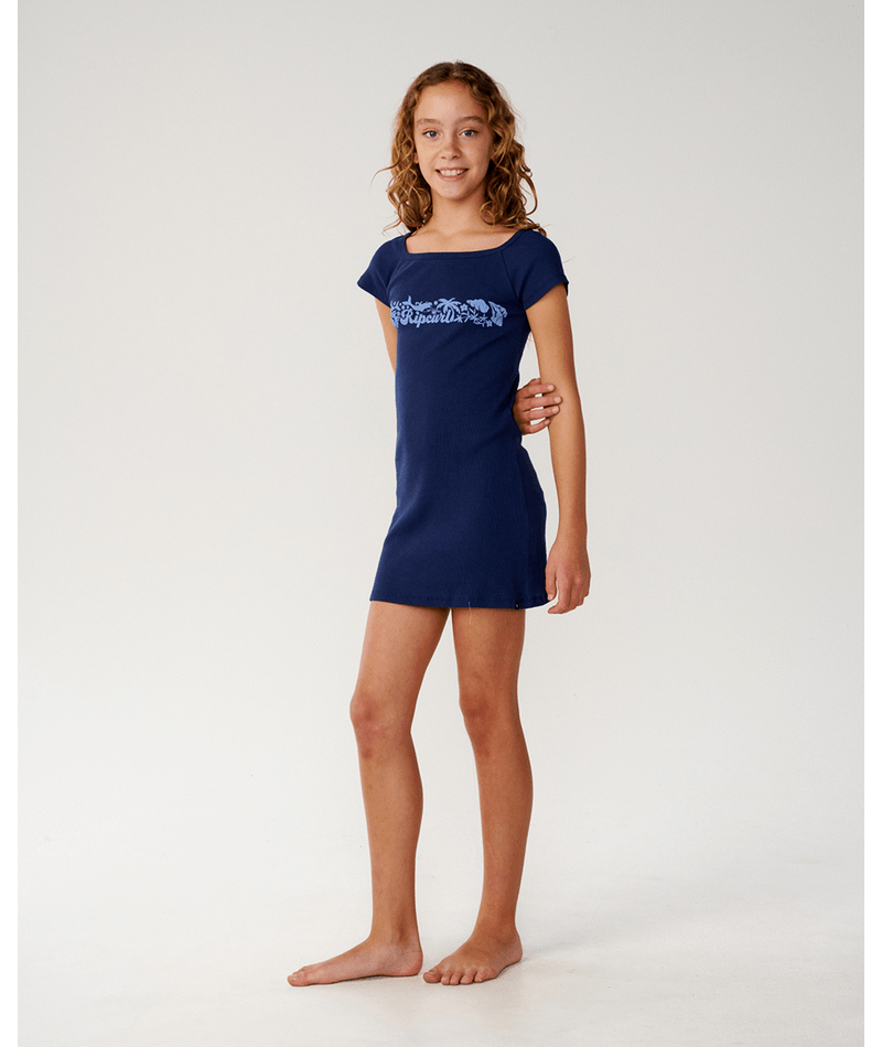 Rip Curl Costa Del Sol Rib Dress-Girl in NAVY