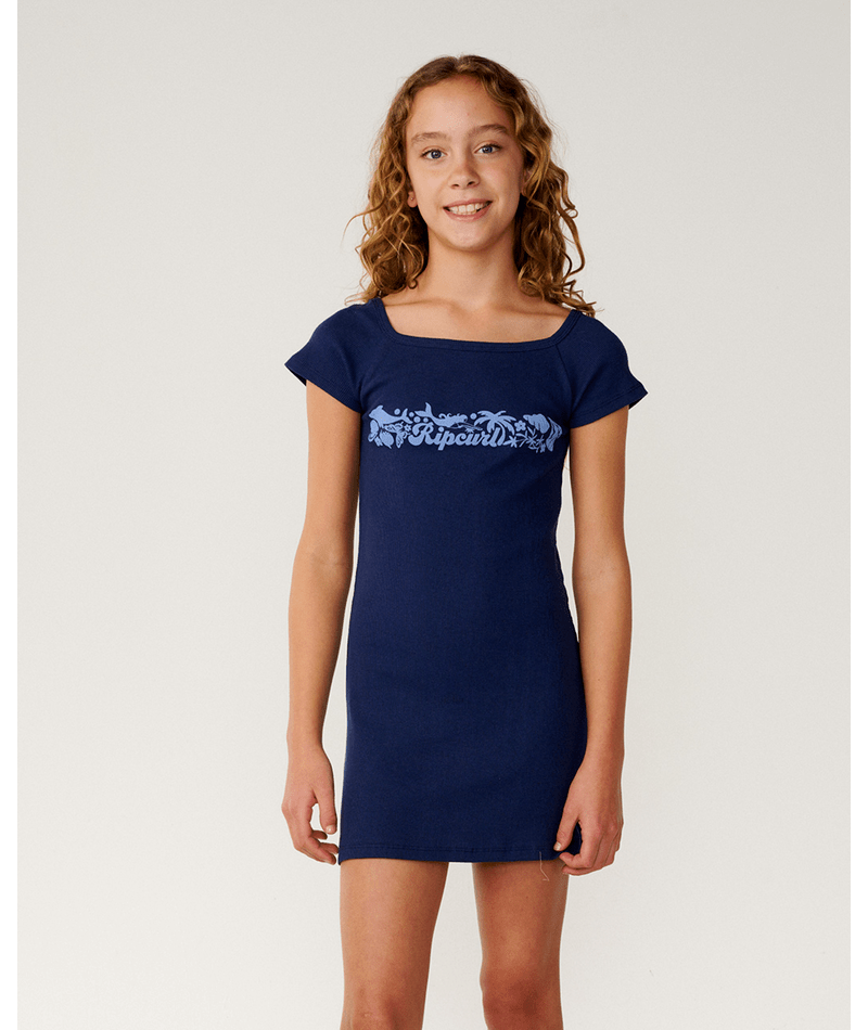 Rip Curl Costa Del Sol Rib Dress-Girl in NAVY