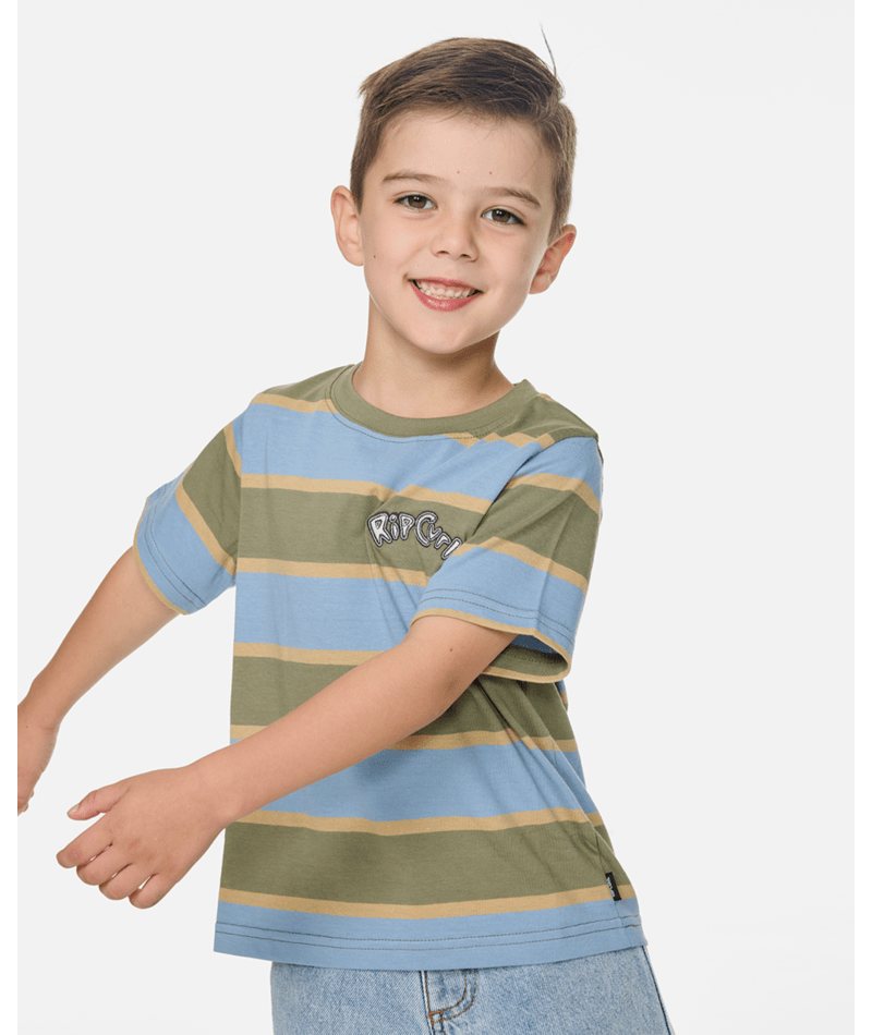 Rip Curl Ride The Wave Stripe Tee - Boy in FADED DENIM