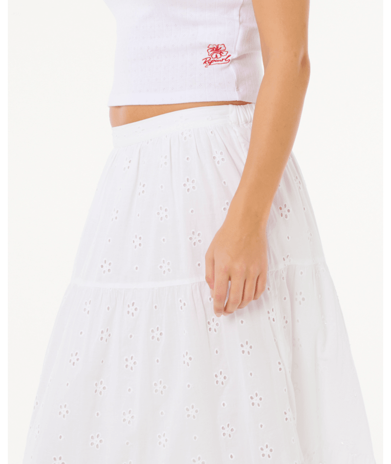 Rip Curl Oasis Broderie Maxi Skirt in WHITE