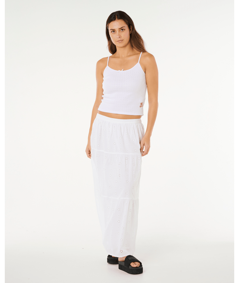 Rip Curl Oasis Broderie Maxi Skirt in WHITE