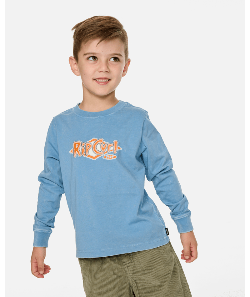 Rip Curl Ride The Wave Ls Tee - Boy in FADED DENIM