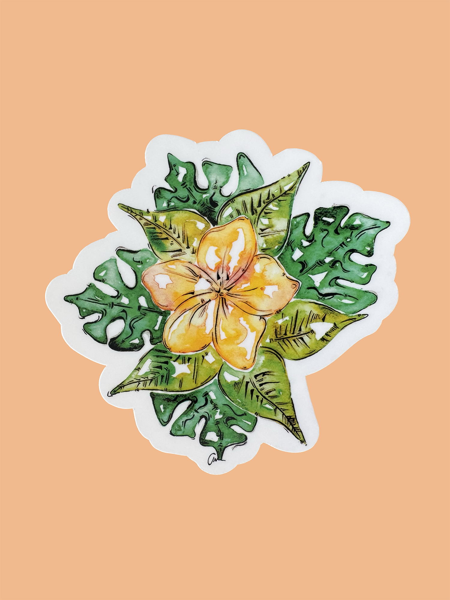 Franjipani Flower Watercolour Vinyl Sticker