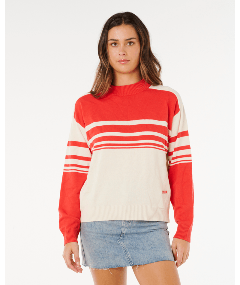 Rip Curl Surf Side Stripe Crew in RED