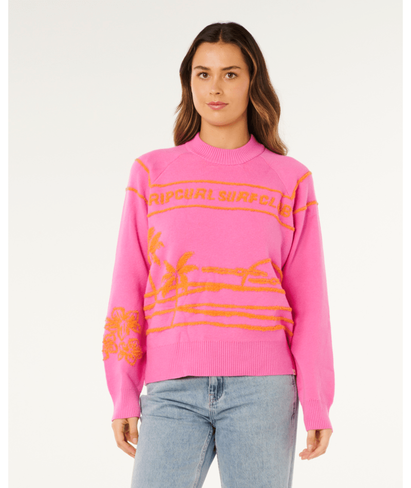 Rip Curl Hotel Malibu Jacquard Crew in SUPER PINK
