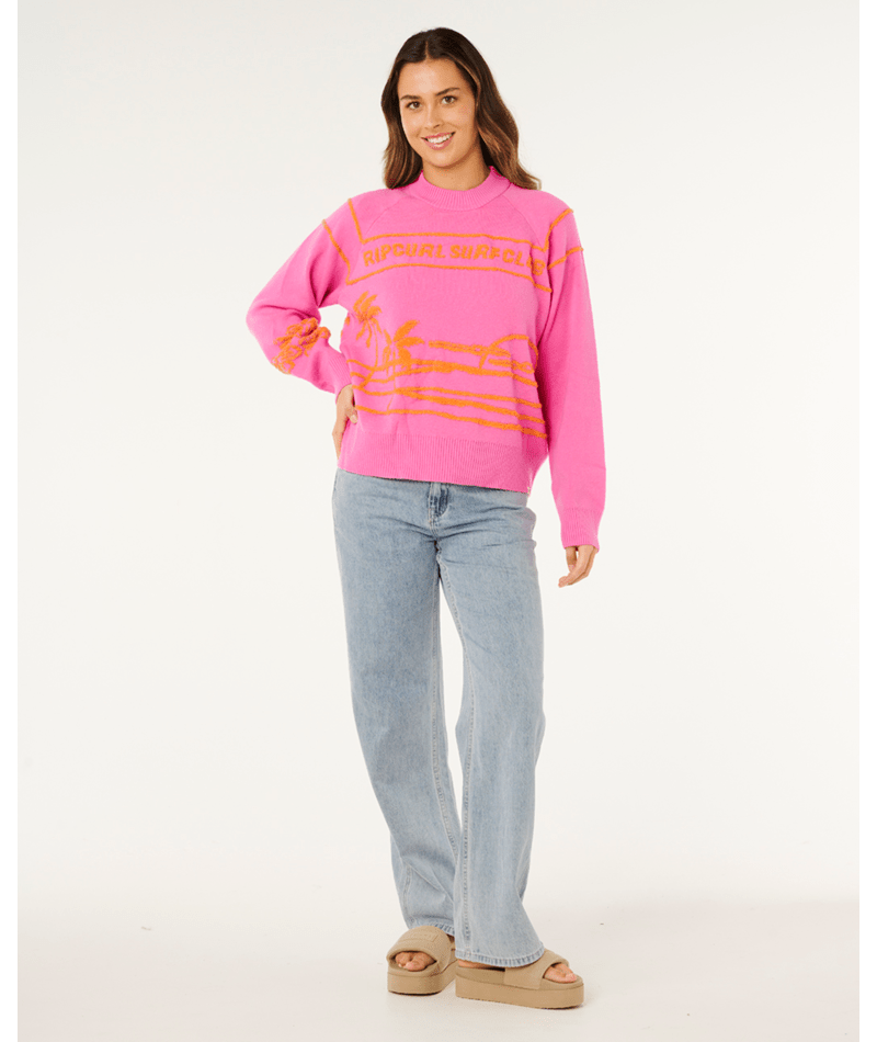 Rip Curl Hotel Malibu Jacquard Crew in SUPER PINK