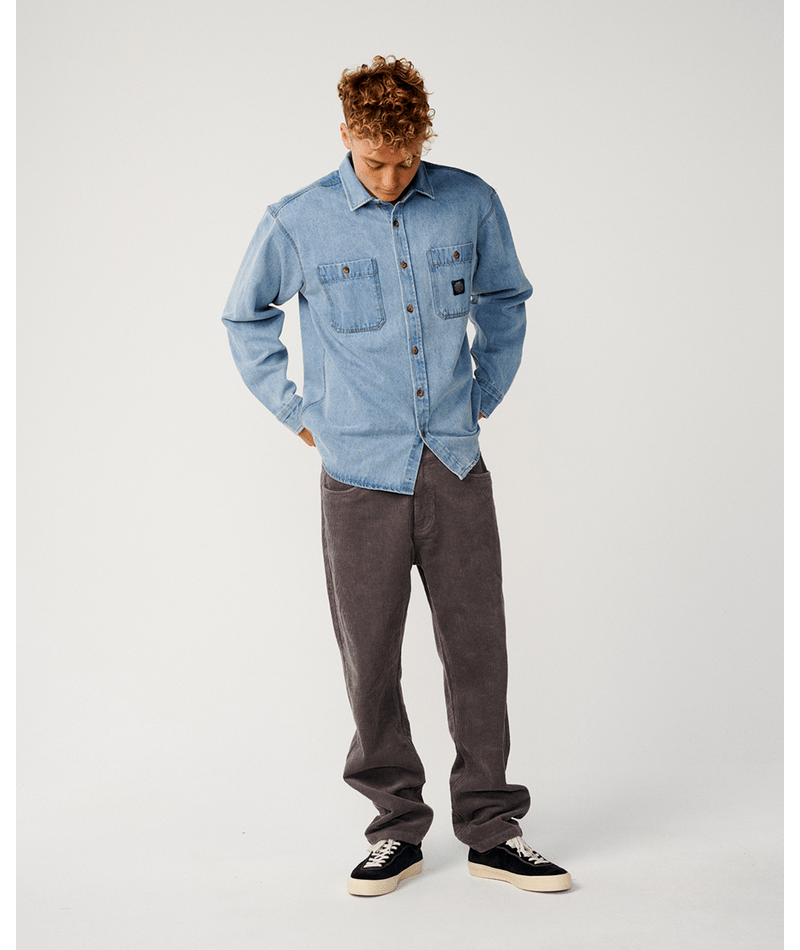 Rip Curl Premium Surf Denim L/S Shirt in WASHED BLUE