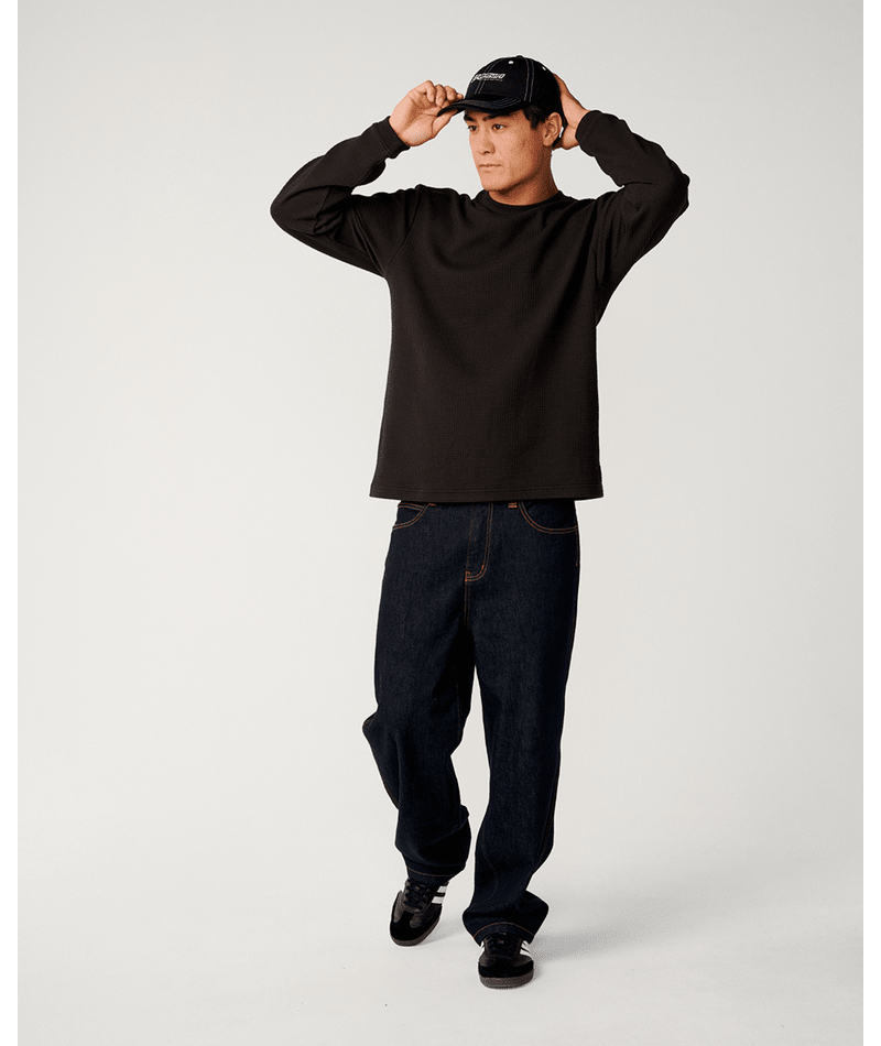 Rip Curl Premium Surf Waffle L/S  Tee in WASHED BLACK