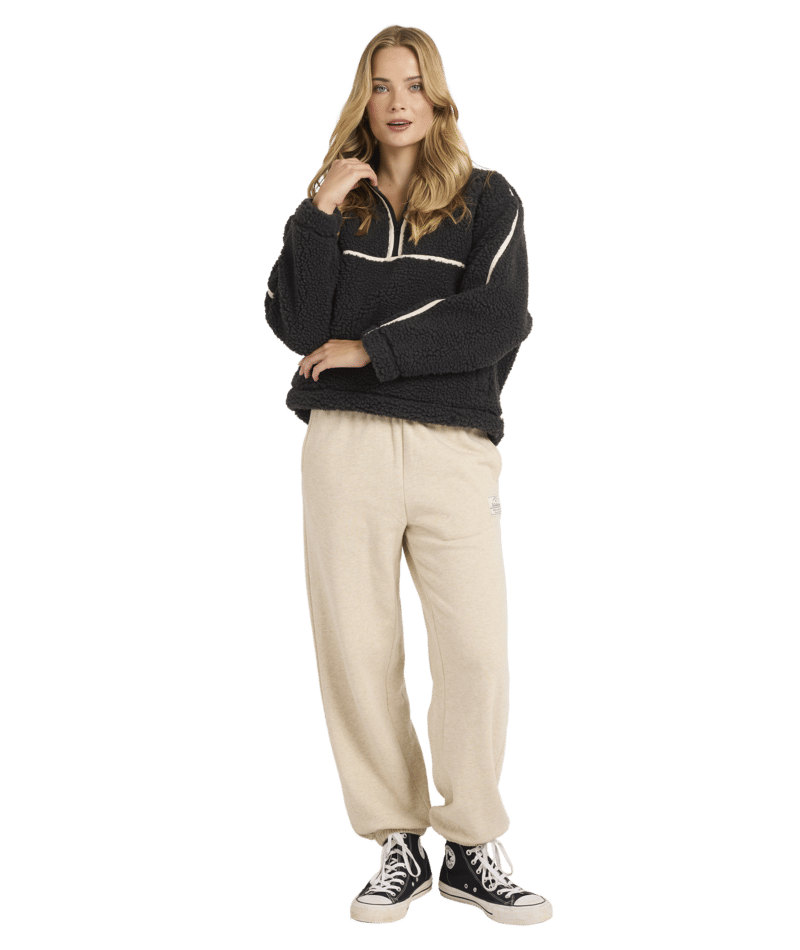 Billabong Getting Warm Shrpa Half Zip in BLACK SANDS