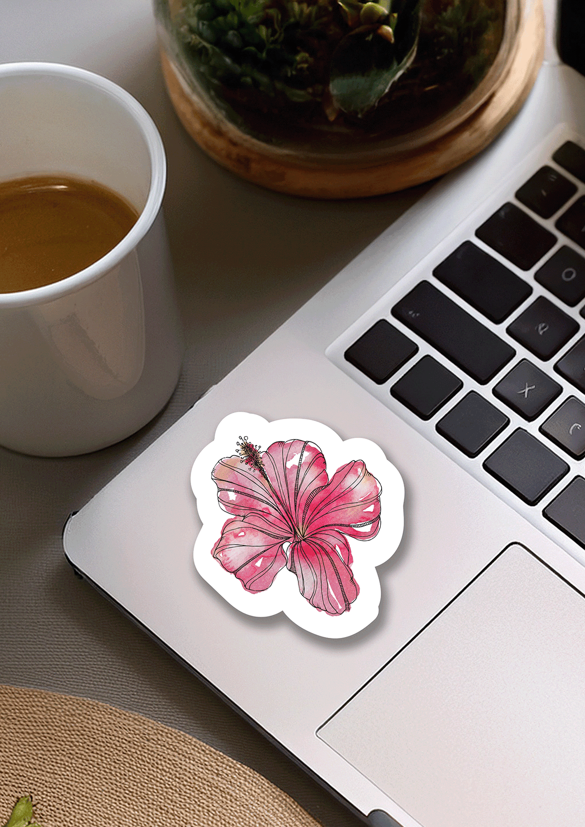 Trevena & Co Hibiscus Flower Watercolour Vinyl Sticker in Single