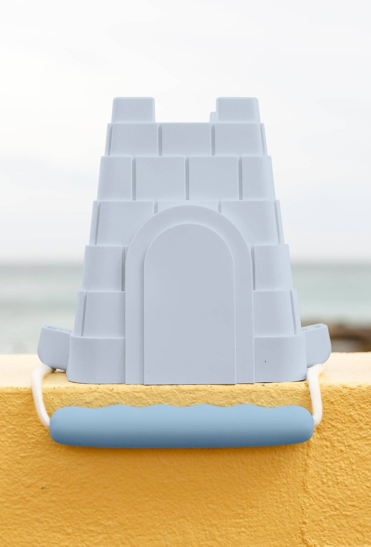 Coast Kids Silicone Beach Bucket - Clovelly Castle in tan with sage handle