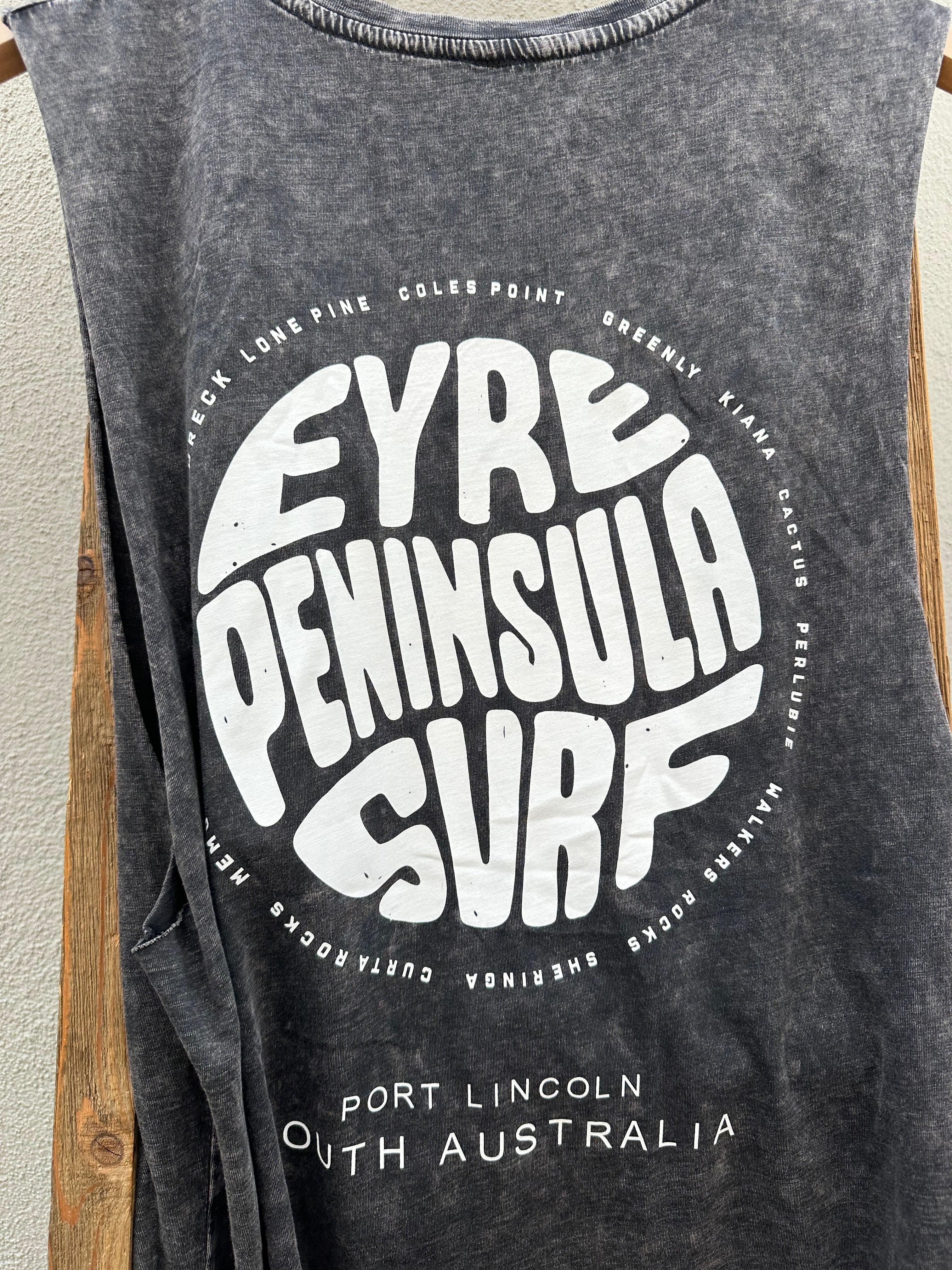 EP SURF Mens Signs Globe Tank - Black Stonewash/White