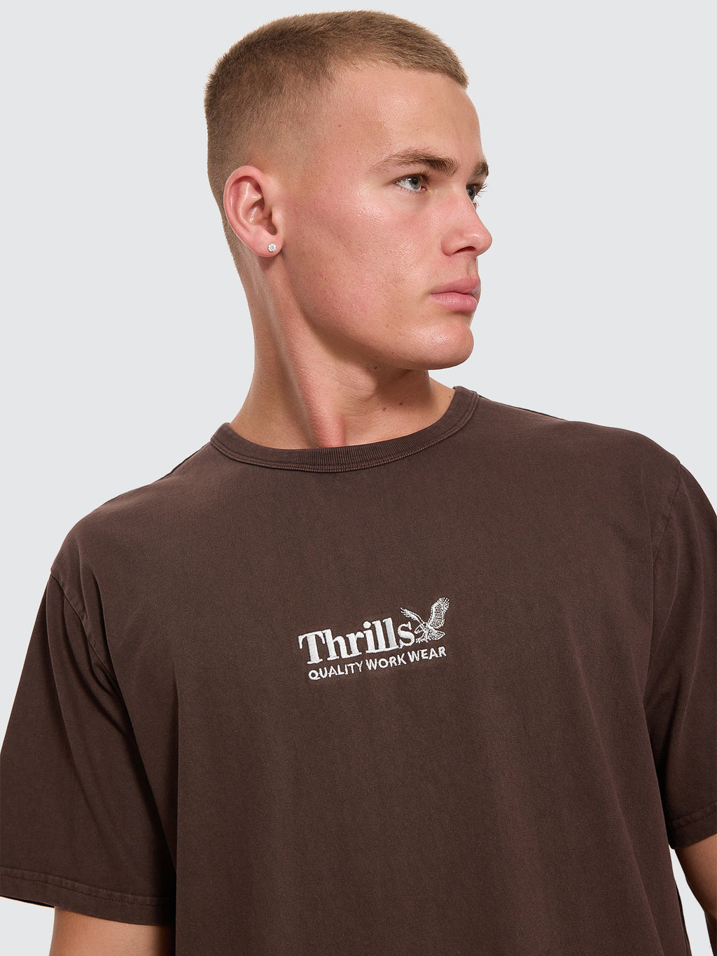 Thrills Co Thrills Workwear Embro Merch Tee - Postal Brown in Postal Brown
