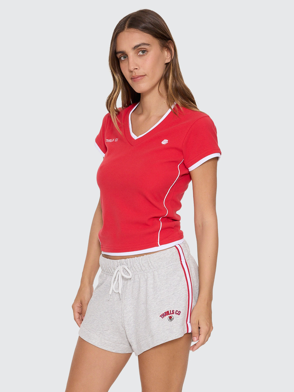 Thrills Co Tournament Of Roses V Neck Club Tee - Winning Red in Winning Red