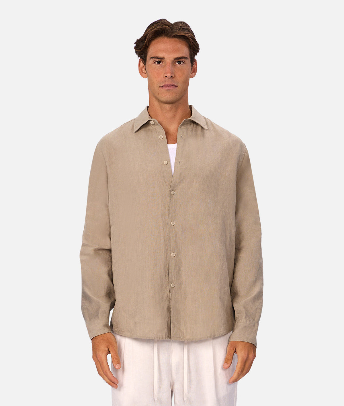 Industrie The St Martins Long Sleeve Linen Shirt - Fawn in FAWN