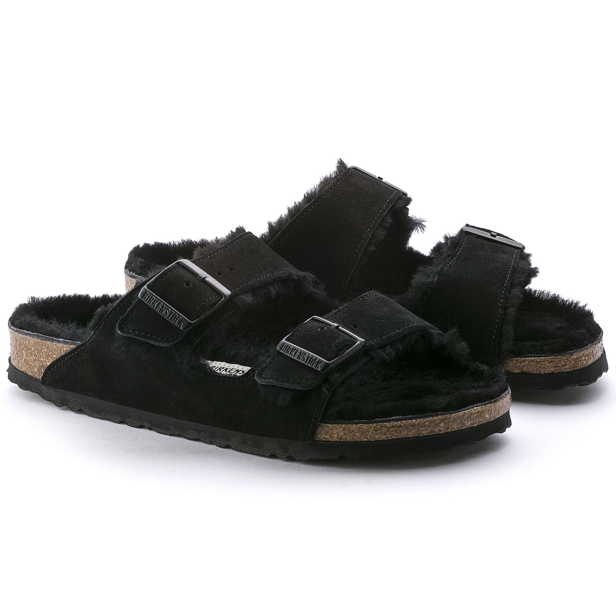 Birkenstock Arizona Shearling Black Suede Leather/Shearling Regular in Black