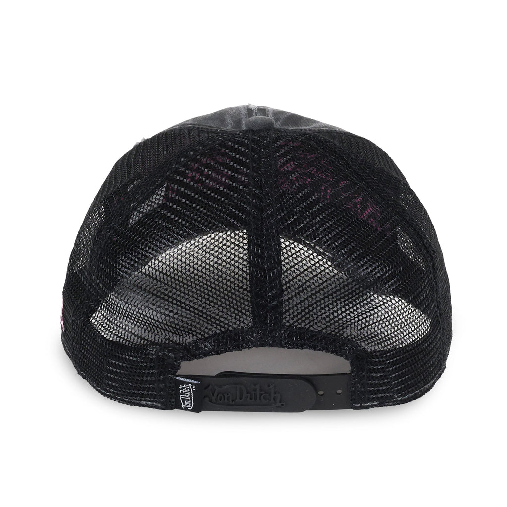Von Dutch Distressed Trucker Hat Black Pink in Black-Pink