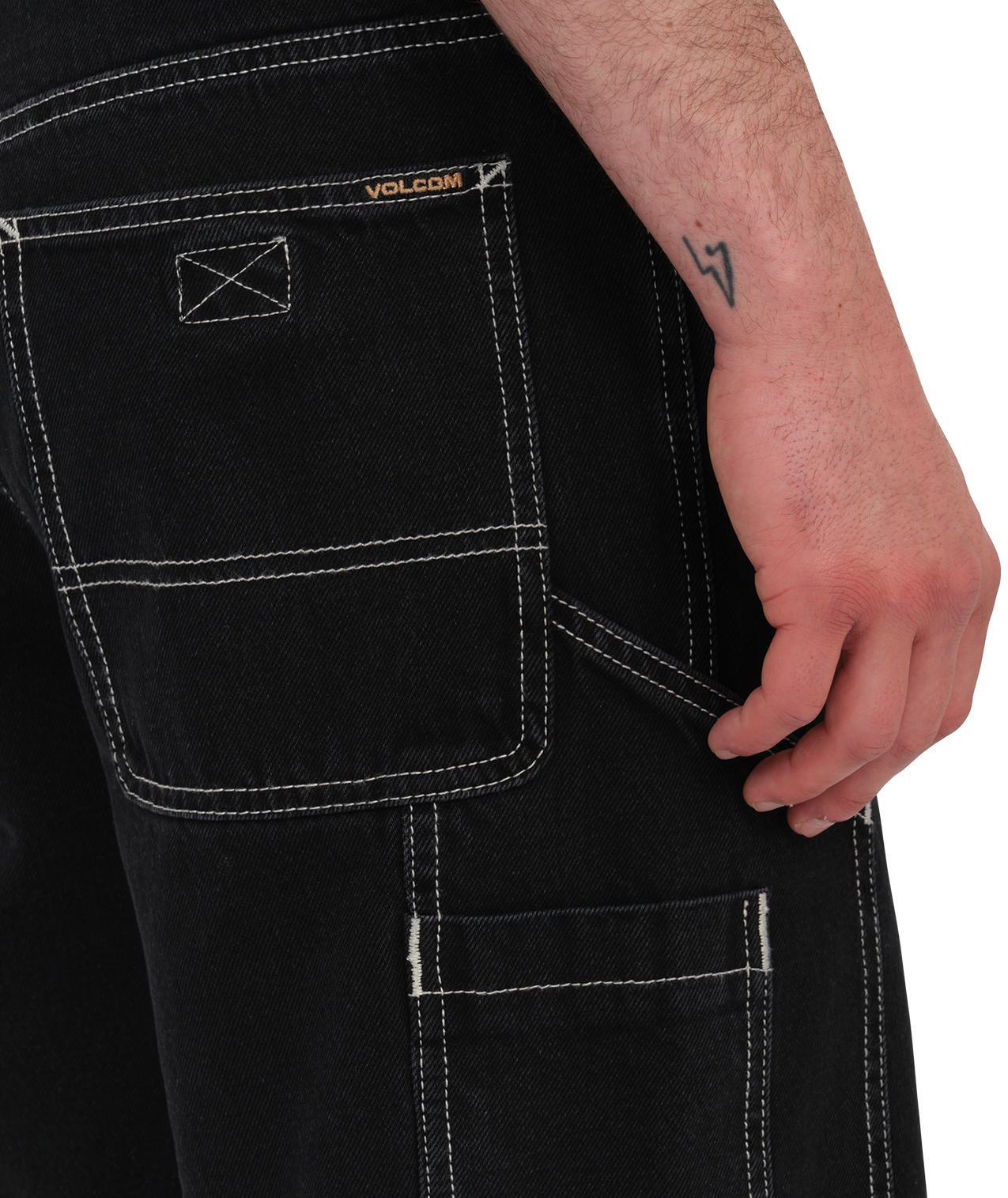 Volcom Labored Denim Utility Short in BLACK