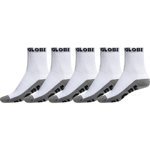 Globe Quarter Sock 5 Pack in WHITE/GREY