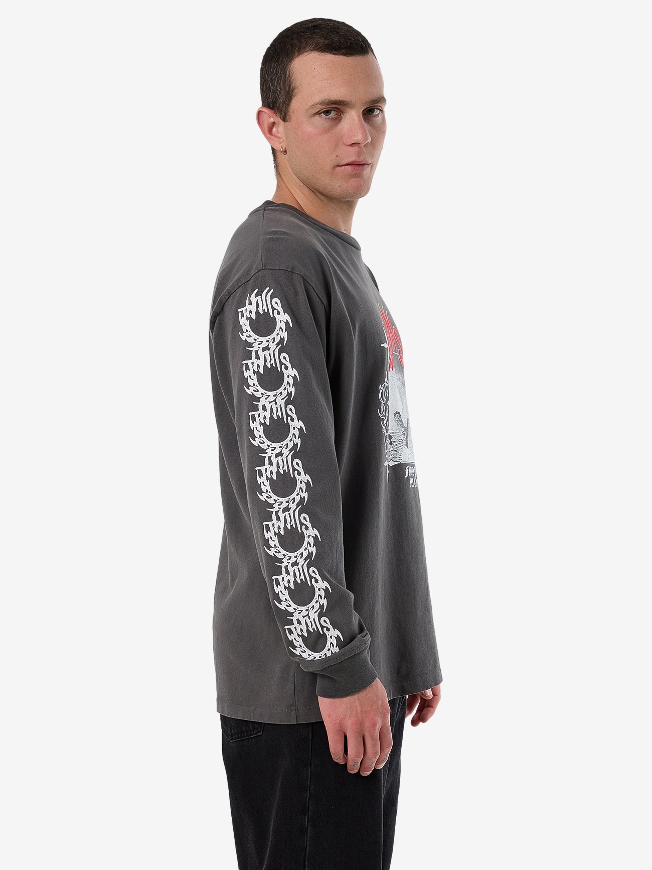 Thrills Peaceful Chaos Oversize Fit Long Sleeve Tee - Merch Black in Merch Black
