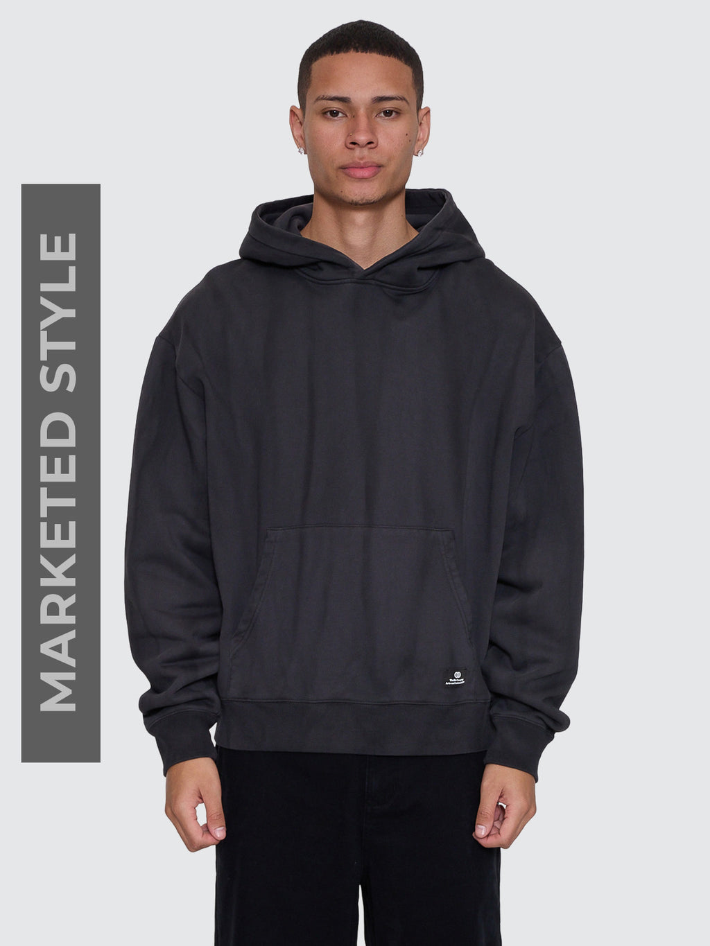 Thrills Co Arts & Industrial Slouch Pull On Cropped Hood - Sunfade Bleach Dark Charcoal in Sunfade Bleach Dark Charcoal