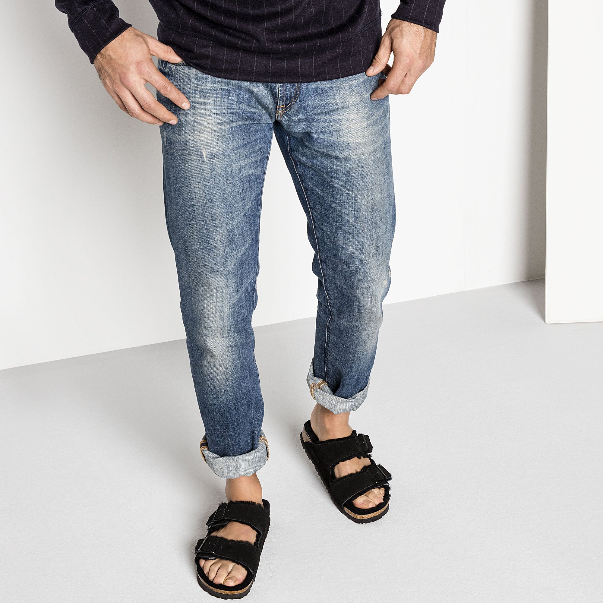 Birkenstock Arizona Shearling Black Suede Leather/Shearling Regular in Black