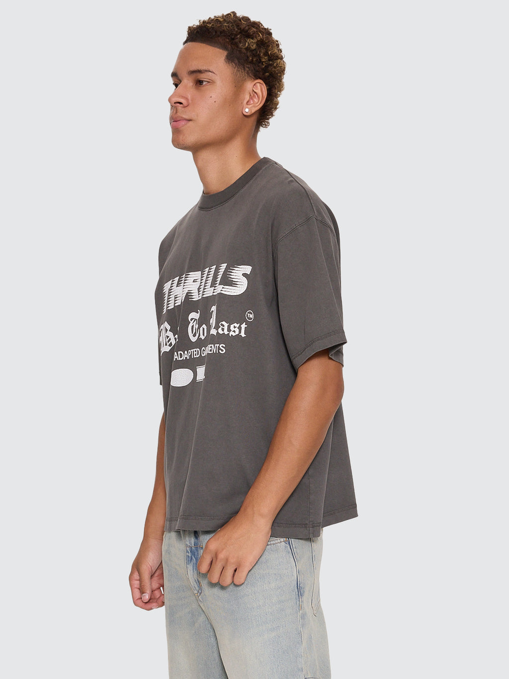Thrills Co Built To Last Oversize Box Crop Tee - Merch Black in Merch Black