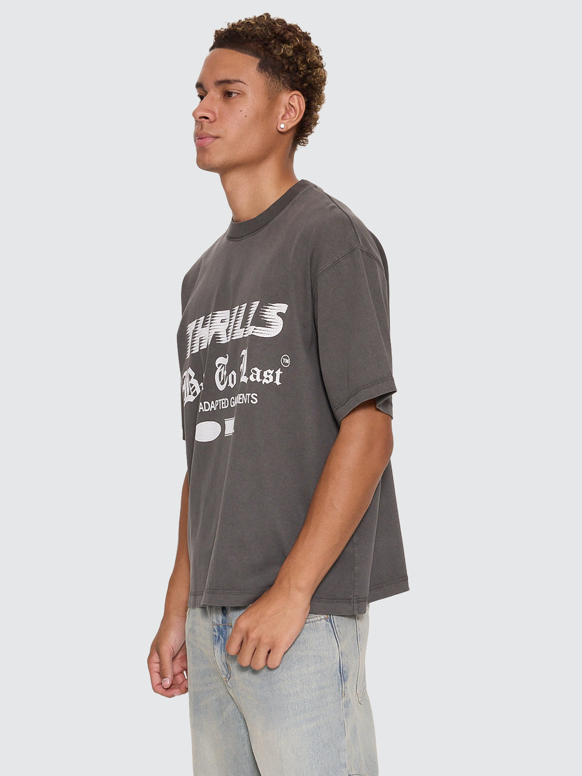 Thrills Co Built To Last Oversize Box Crop Tee - Merch Black in Merch Black
