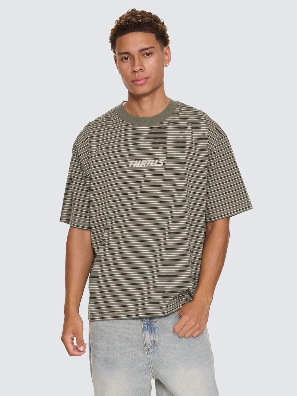 Thrills Co Built To Last Stripe Oversize Box Crop Tee - Beetle in Beetle