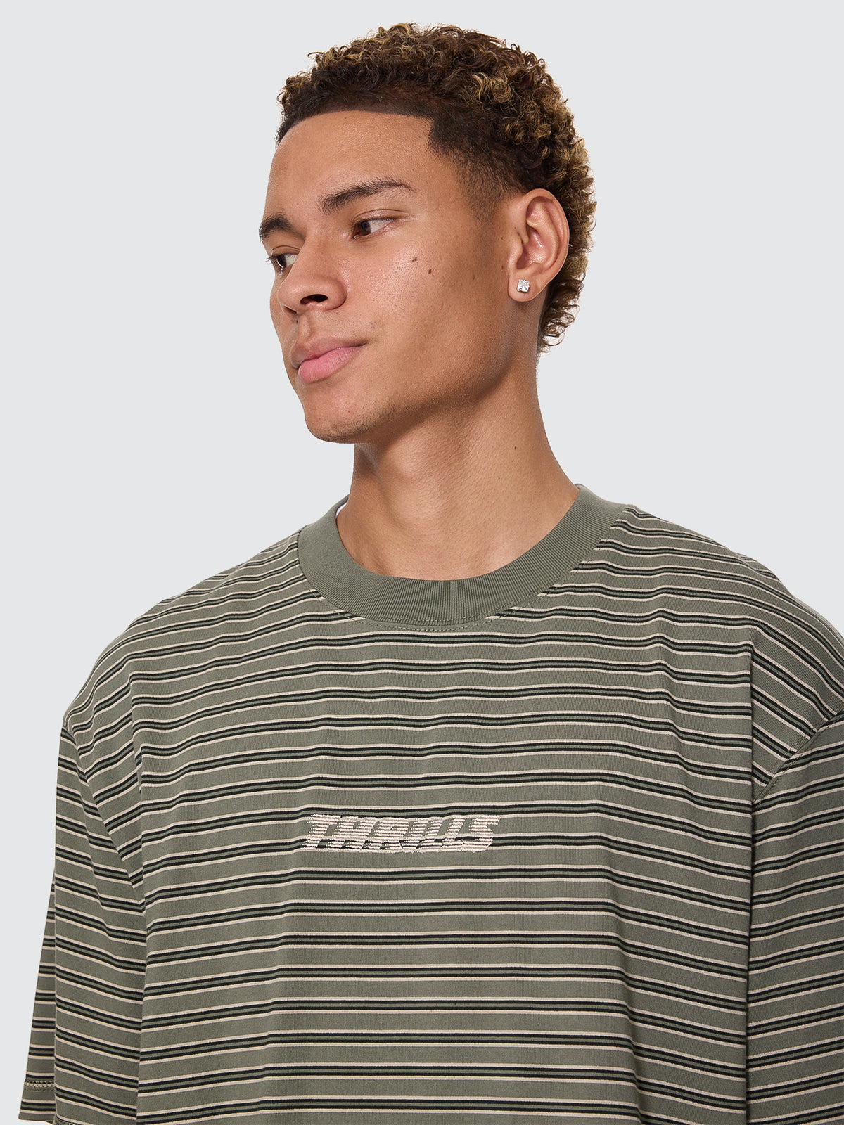 Thrills Co Built To Last Stripe Oversize Box Crop Tee - Beetle in Beetle