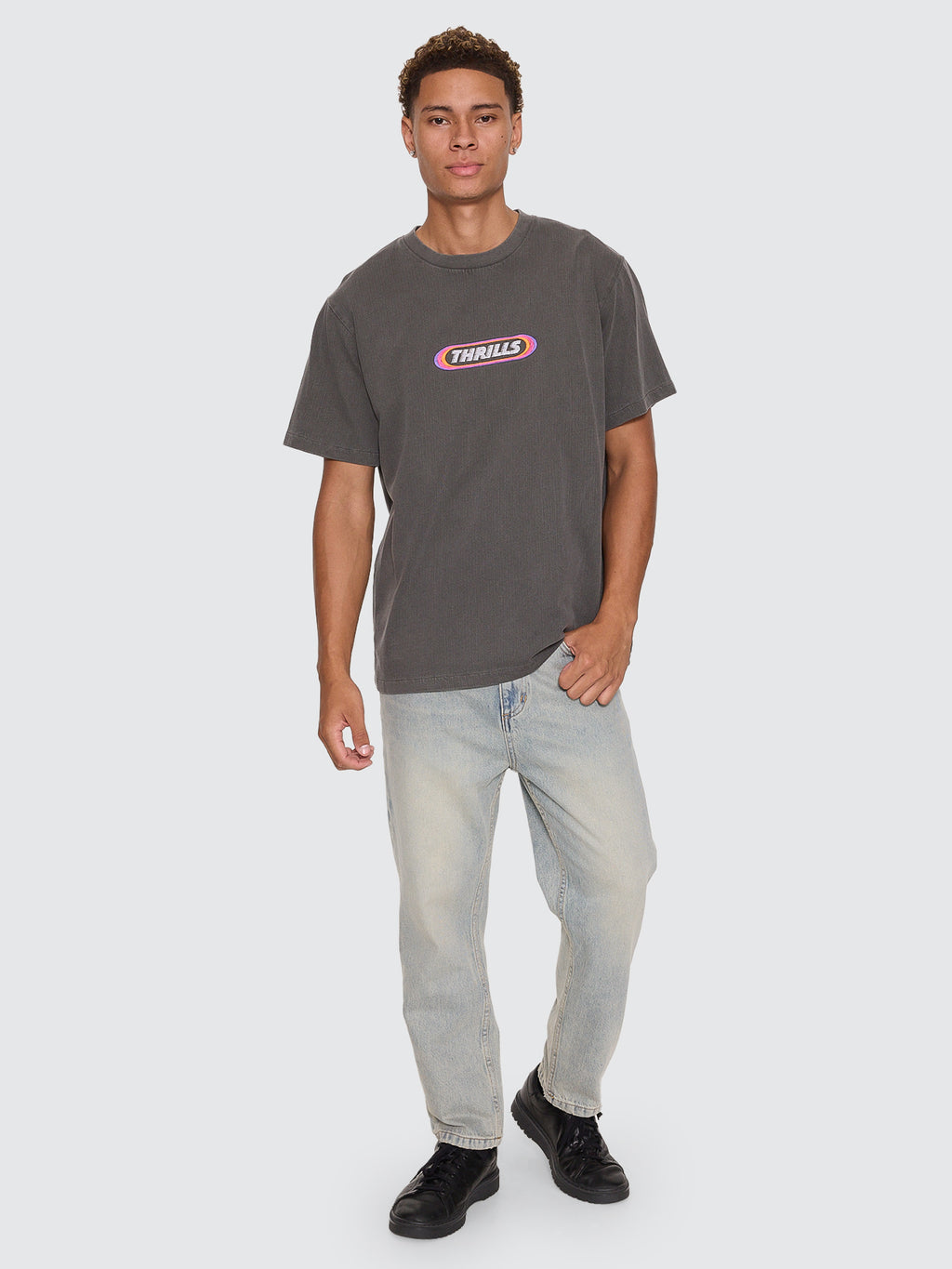 Thrills Co Built To Win Embro Merch Tee - Marble Black in Marble Black