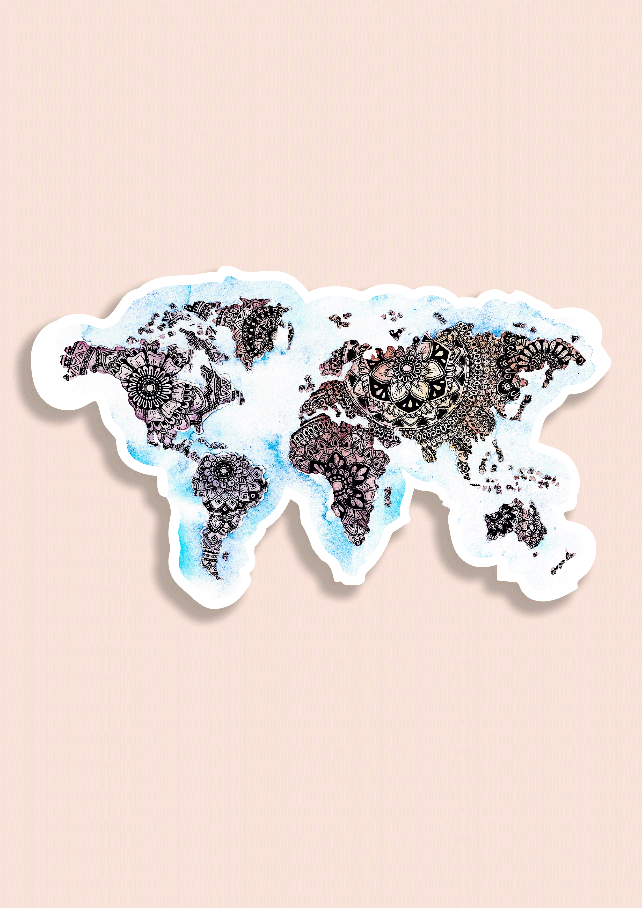 World Map Mandala Watercolour Vinyl Sticker