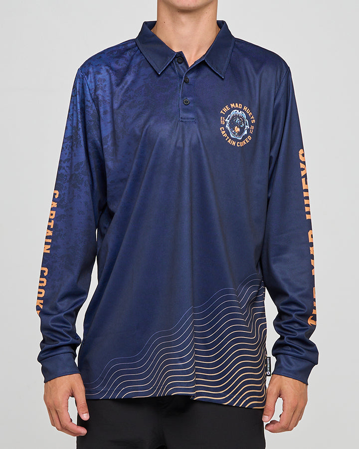 The Mad Hueys Captain Cooked Jaws | Upf 50+ Fishing Jersey - Navy in NAVY