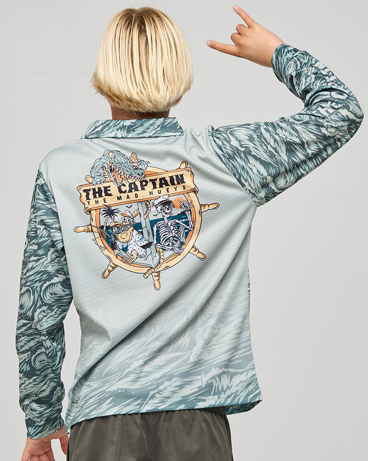 The Mad Hueys Croc Captain | Youth Upf 50+ Fishing Jersey - Faded Dust in FADED DUST