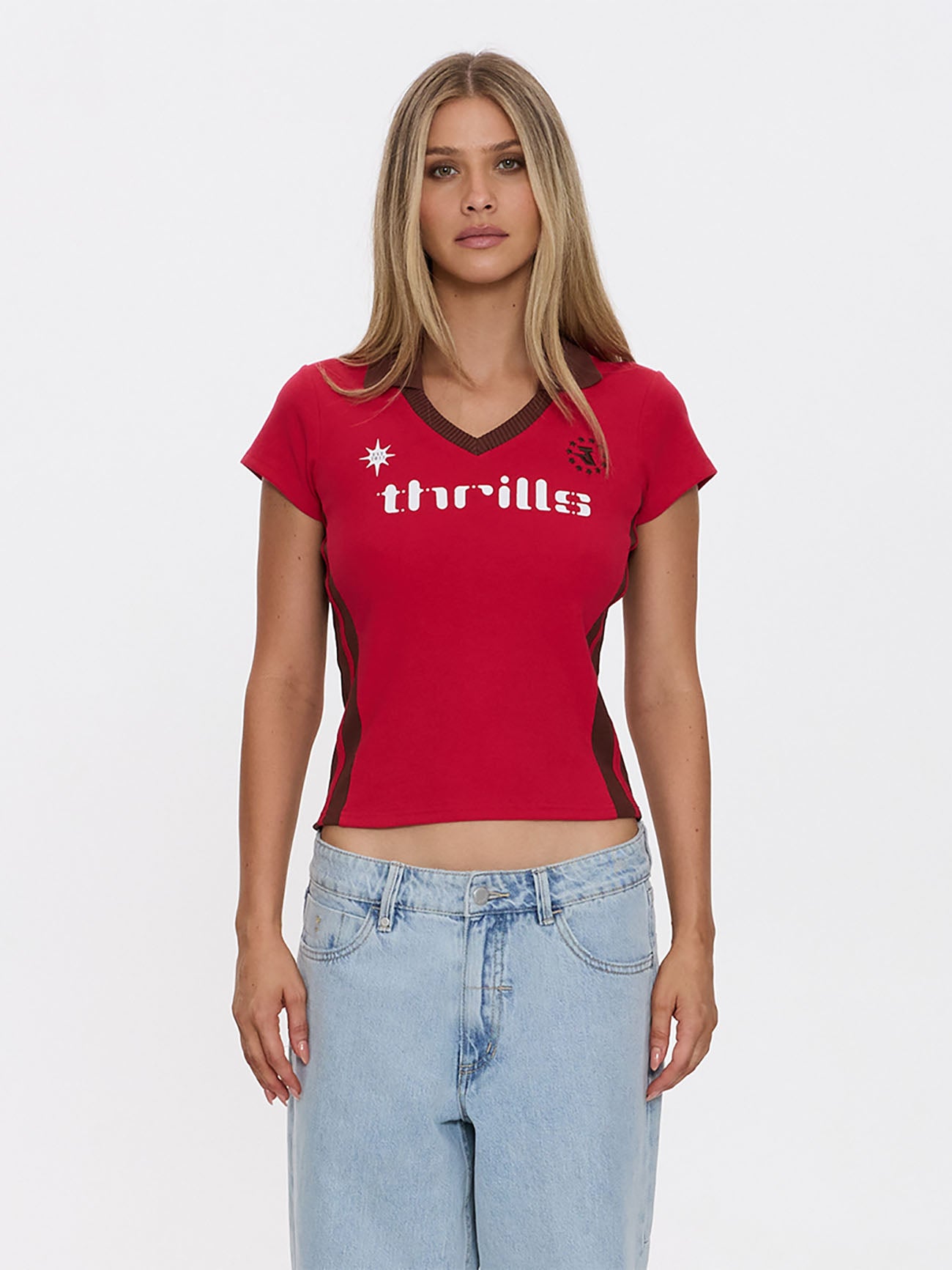 Thrills Co Hot Shot Polo Club Tee - Cherry in Cherry