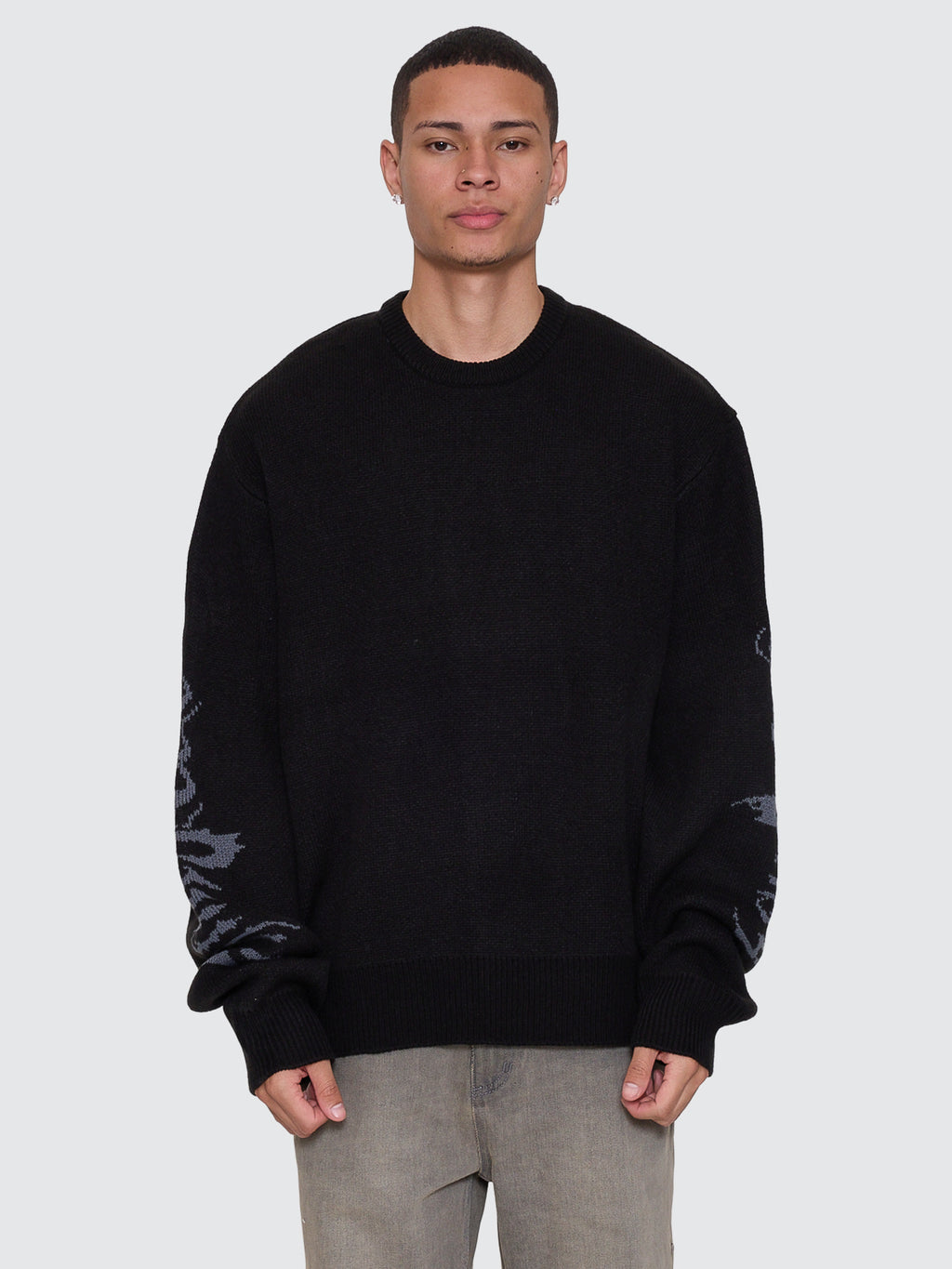 Thrills Co Night Petal Box Fit Crew Cropped Knit - Washed Black in Washed Black